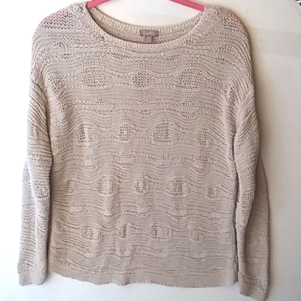 J.Jill. Oatmeal Color Wavy Pattern Rolled Ribbon Loose Knit Sweater